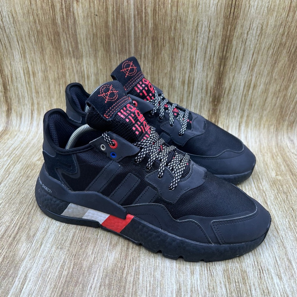 Adidas Nite Jogger Men's Size 9 Black Metallic Red Blue Boost Sneakers FV3788